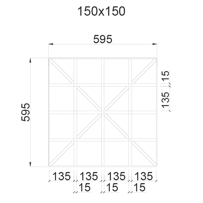 Подвесной металические потолок Грильято D15 Диагональное ячейкой 150х150мм