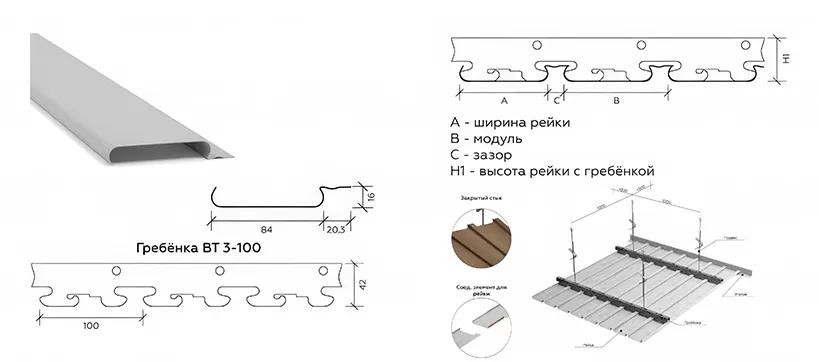 Реечный потолок итальянского дизайна с закрытыми стыками А100АC